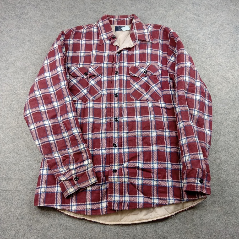 Vintage Sears‎ Jacket Mens LT Red Plaid Quilted Flannel Perma-Prest USA Tall 70s